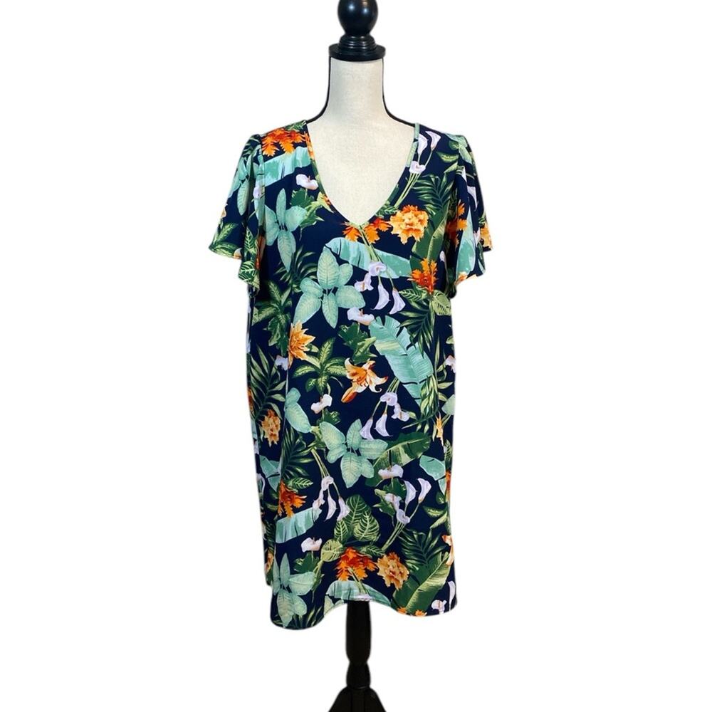 Entro Tropical Print Swim Cover Up Shift Dress Size Large